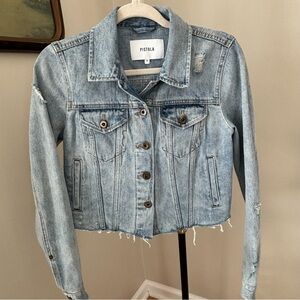 Pistola Brando Distressed Cropped Denim Trucker Jacket Size Small